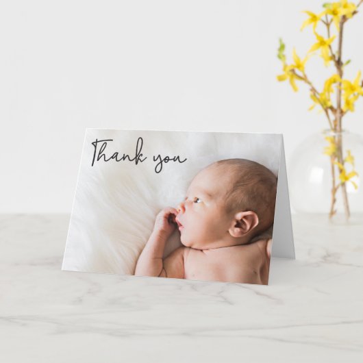 Moderne Dank u Baby Foto Geboorteaankondiging Kaart (Gele Bloem)