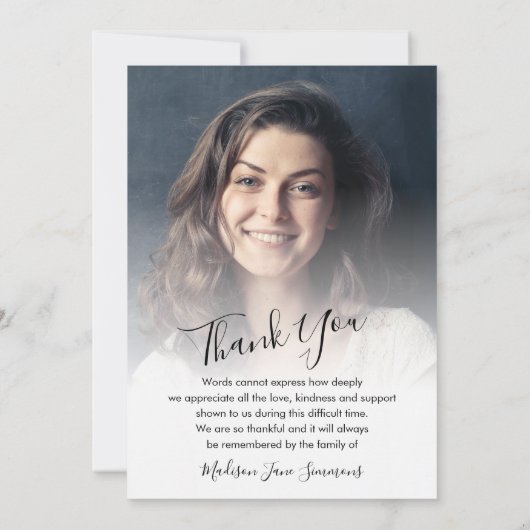 Moderne dank u begrafenisfoto Sympathie Verdriet Bedankkaart (Achterkant)