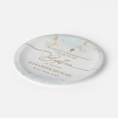 Moderne dank u Blauw Goud Kruis Jongen Doop Papieren Bordje (Gekanteld)