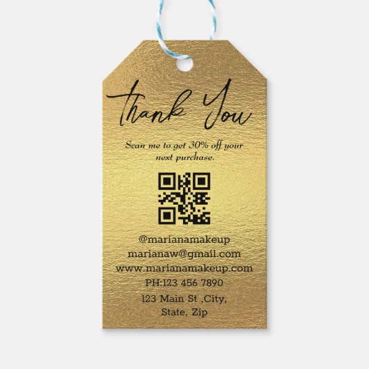 Moderne dank u Business QR Code Gold folie Cadeaulabel (Voorkant)