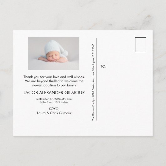 Moderne, dank u de foto's van de Baby BOY van het  Aankondigingskaart (Achterkant)