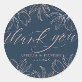 Moderne Dank u Donkerblauw & Roos Gold Wedding Ronde Sticker (Voorkant)