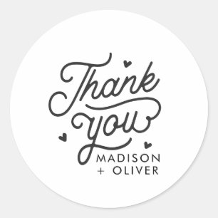 Moderne dank u gedurfde typografie bruiloft ronde sticker