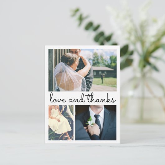 Moderne dank u handgeschreven drie trouwfoto's briefkaart (Staand voorkant)
