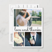 Moderne dank u handgeschreven drie trouwfoto's briefkaart (Voorkant / Achterkant)