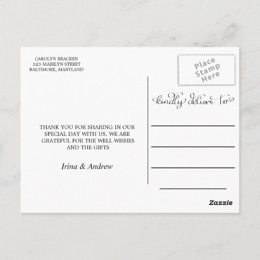 Moderne dank u handgeschreven drie trouwfoto's briefkaart (Achterkant)