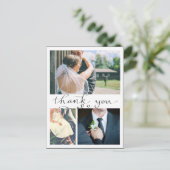 Moderne dank u handgeschreven drie trouwfoto's briefkaart (Staand voorkant)