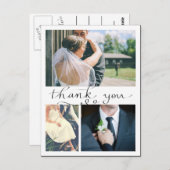 Moderne dank u handgeschreven drie trouwfoto's briefkaart (Voorkant / Achterkant)