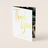 Moderne dank u handgeschreven trouwfoto goud folie kaarten (Voorkant)