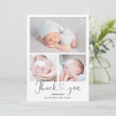 Moderne dank u het manuscripthart 4 foto's baby ge aankondiging (Staand voorkant)