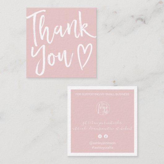 Moderne dank u het manuscriptorde minimale roze vierkante visitekaartje (Voorkant / Achterkant)