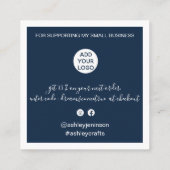 Moderne dank u het manuscriptorde minimum navy blu vierkante visitekaartje (Achterkant)