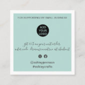 Moderne dank u manuscriptorde minimaal blauwgroen  vierkante visitekaartje (Achterkant)