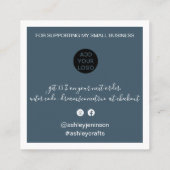 Moderne dank u manuscriptorde minimale donkerblauw vierkante visitekaartje (Achterkant)