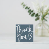 Moderne dank u manuscriptorde minimale donkerblauw vierkante visitekaartje (Staand voorkant)