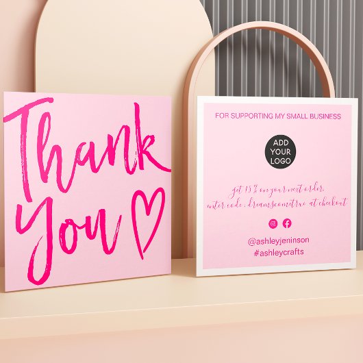 Moderne dank u manuscriptorde minimale retro roze vierkante visitekaartje