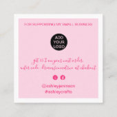 Moderne dank u manuscriptorde minimale retro roze vierkante visitekaartje (Achterkant)