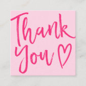 Moderne dank u manuscriptorde minimale retro roze vierkante visitekaartje (Voorkant)
