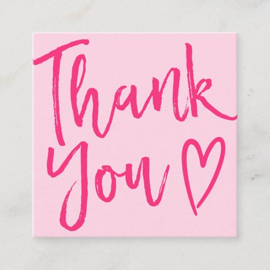 Moderne dank u manuscriptorde minimale retro roze vierkante visitekaartje (Voorkant)