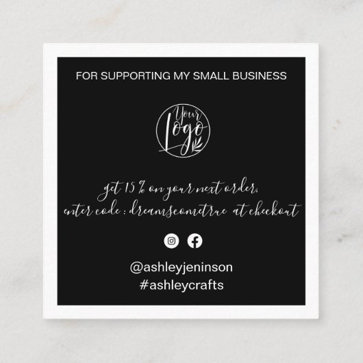 Moderne dank u manuscriptorde minimale zwarte wit vierkante visitekaartje (Achterkant)