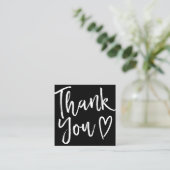 Moderne dank u manuscriptorde minimale zwarte wit vierkante visitekaartje (Staand voorkant)