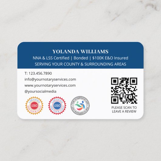 Moderne dank u Notaris Openbare foto QR Code Blauw Visitekaartje (Achterkant)
