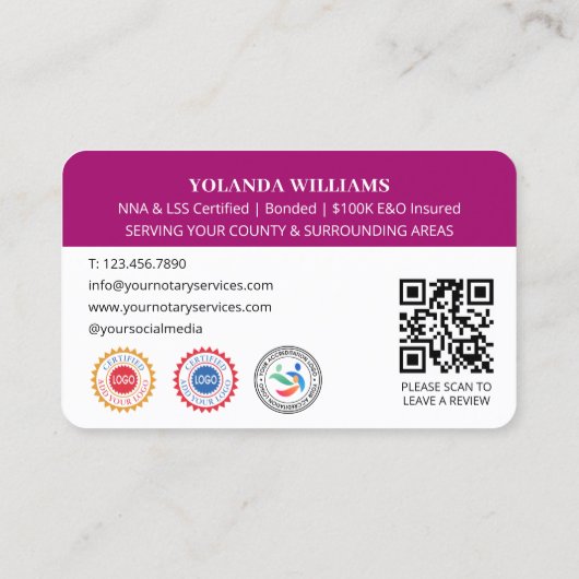 Moderne dank u Notaris Openbare foto QR Magenta Visitekaartje (Achterkant)