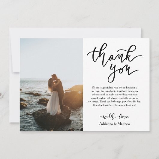 Moderne dank u script bruiloft foto bedankkaart (Voorkant)
