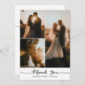Moderne dank u script bruiloft foto collage bedankkaart (Voorkant / Achterkant)