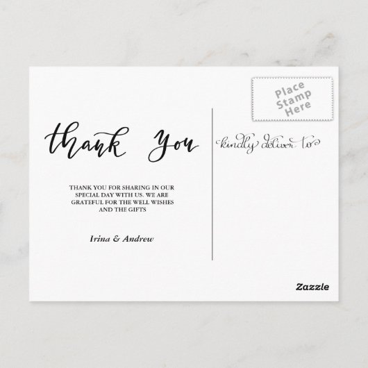 Moderne dank u script bruiloft foto's briefkaart (Achterkant)