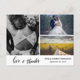 Moderne dank u script drie bruiloft foto's briefkaart