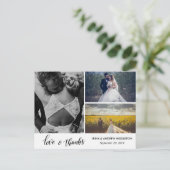 Moderne dank u script drie bruiloft foto's briefkaart (Staand voorkant)