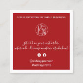 Moderne dank u script orde rode kerst vierkante visitekaartje (Achterkant)