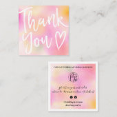 Moderne dank u script orde roze gradient ombre vierkante visitekaartje (Voorkant / Achterkant)