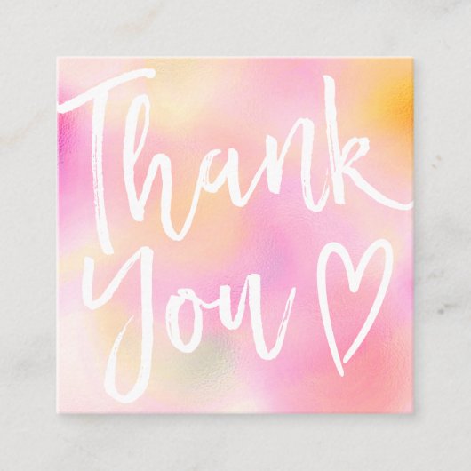 Moderne dank u script orde roze gradient ombre vierkante visitekaartje (Voorkant)