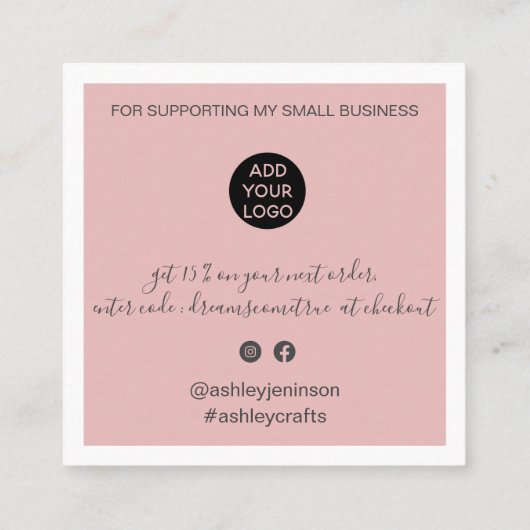 Moderne dank u scriptvolgorde met minimale stoffig vierkante visitekaartje (Achterkant)