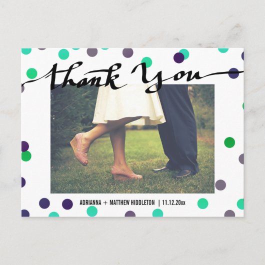 Moderne dank u typografie Confetti bruiloft foto Briefkaart (Voorkant)