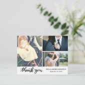 Moderne dank u typografie drie bruiloft foto's briefkaart (Staand voorkant)