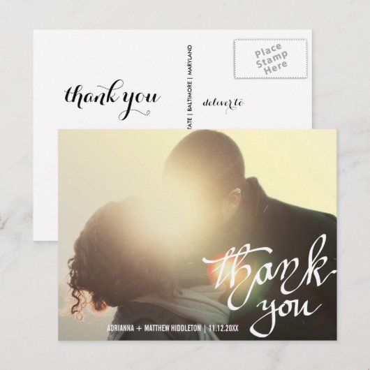 Moderne Dank u Typografie Script Trouwfoto Briefkaart (Voorkant / Achterkant)