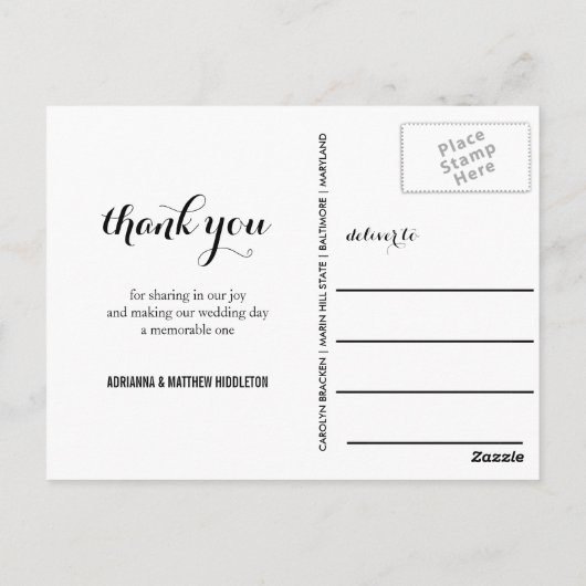 Moderne Dank u Typografie Script Trouwfoto Briefkaart (Achterkant)