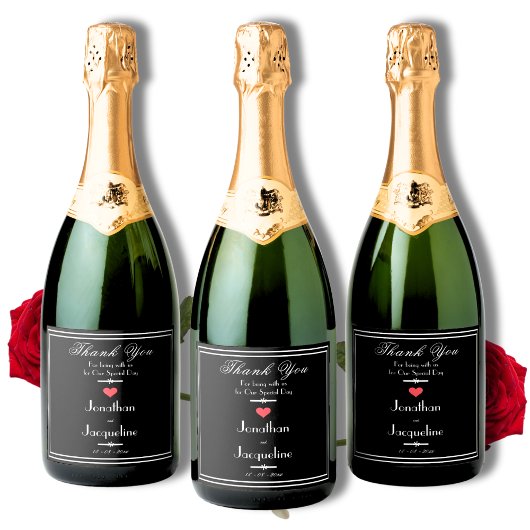 Moderne dank u voor scriptnaam bruiloft sparkling wijnetiket