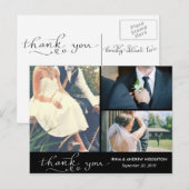 Moderne dank u witte script drie bruiloft foto's briefkaart (Voorkant / Achterkant)