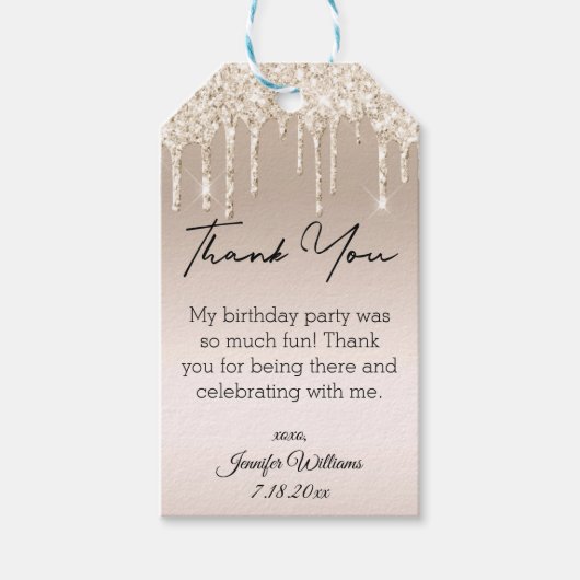 moderne dank voor 16 gouden druppelaars cadeaulabel (Voorkant)