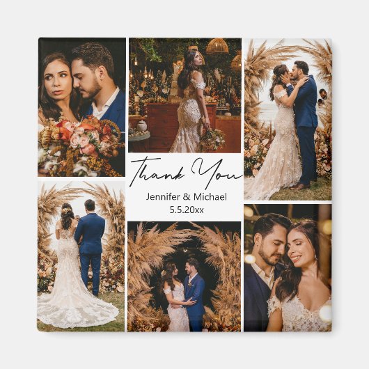 moderne dank voor 6 foto ' s collage bruiloft magneet (Voorkant)