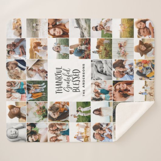 Moderne, dankbaar gezegend multi-fotoscript sherpa deken (Voorkant (horizontaal))