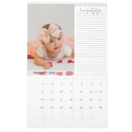 Moderne dankbaarheid foto kalender (Feb 2026)