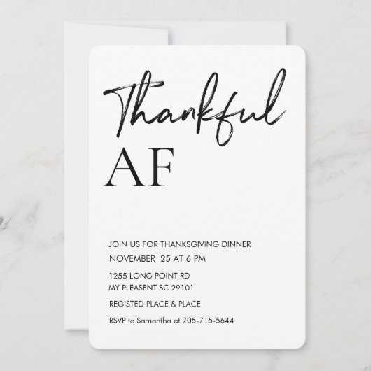 Moderne "Dankbare AF" Vriendschapsfeest Kaart (Voorkant)