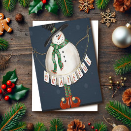 Moderne Dankbare Schattige Sneeuwman Kerst Inspira Kaart