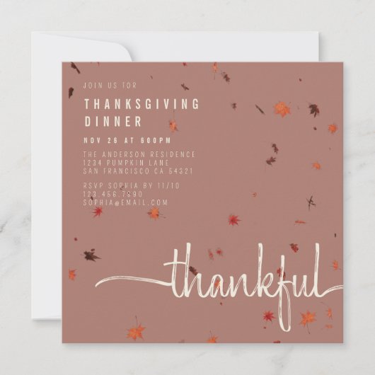 Moderne dankbare Thanksgiving Dinner Script Leaves Kaart (Voorkant)