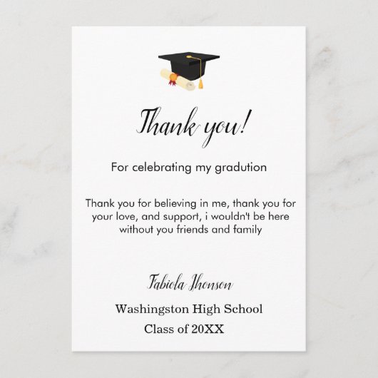 Moderne dankjewel afstuderen bericht menu (Voorkant)